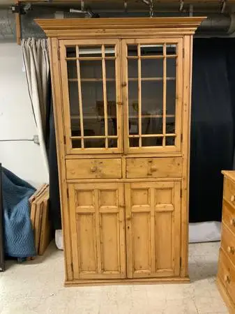 Antique English pine china hutch