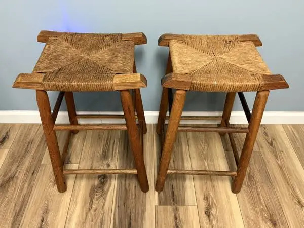 Mid 20th Century Rustic Stool in Solid Ash Wicker