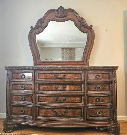 Heavy Ornate Marble-Top Dresser & Detachable Mirror - Must Go by 9/24