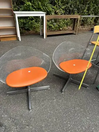 Mid Century Lucite and Orange Chairs MCM