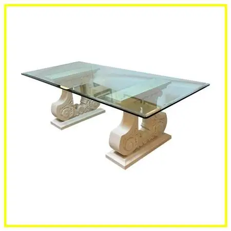 Kreiss Double Pedestal + Beveled Glass Top Dining Table