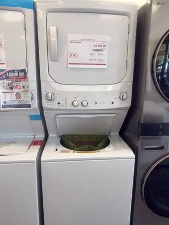 GE 27 in. Unitized Spacemaker Washer & Gas Dryer Center - White - $999 (MSRP $1,