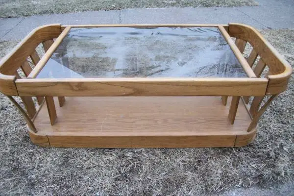 Oak Glass Coffee Table, Side and Underneath Storage