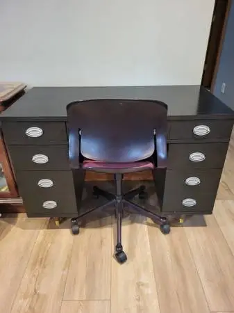 Black desk with office chair