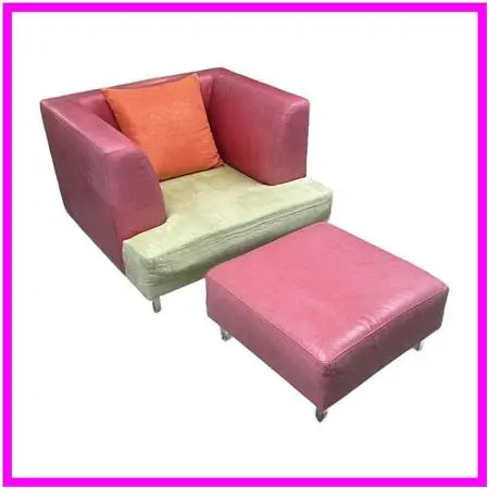Celery Micro-suede + Rose Pink Leather Chair + Ottoman
