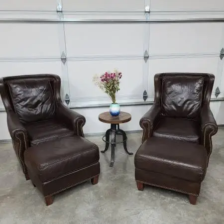 Flexsteel Leather Nailhead Chairs And Ottomans. $350 Each