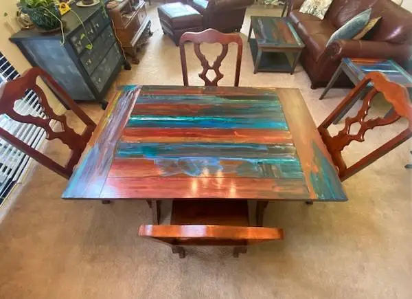Reclaimed Wood Dining Table Set 5pc Fire Opal - Must See Pictures