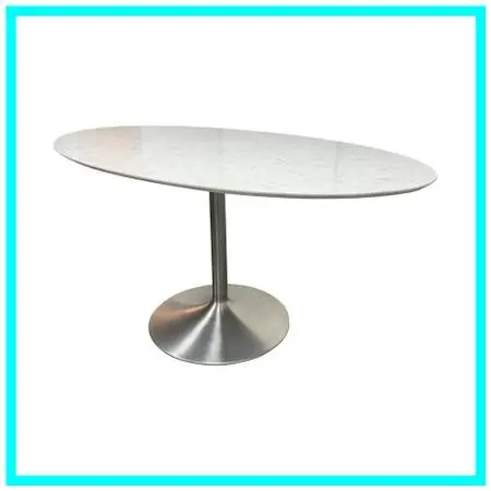 Room & Board Aria Oval Marbled White Quartz Stainless Steel Dining Tab