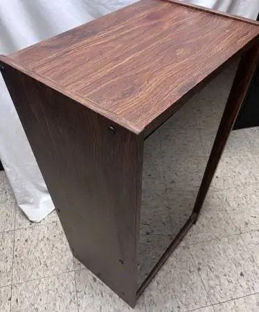 Vintage Wood Grain Audio Component & Vinyl Record Stand with Glass Doo