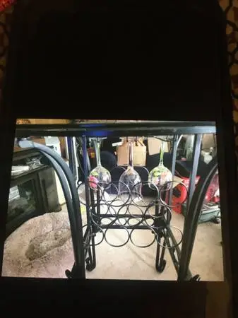 Beveled high top glass table glasses/wine rack