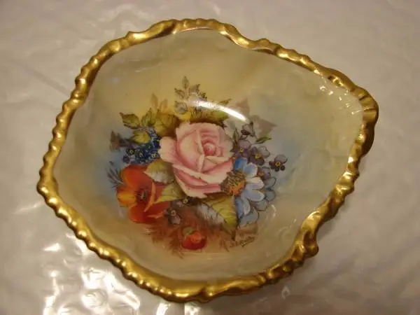 J.A. Bailey signed Vintage Aynsley Bone China Trinket Dish w/Gold Rim.