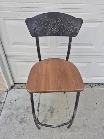 6 Tall Bar Stools Chairs Wood Black Metal