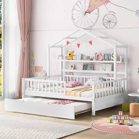 twin size house bed with shelves