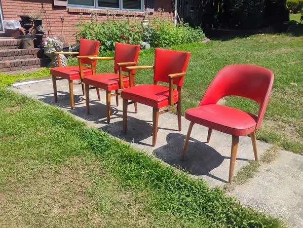 3 Mid Century Chairs by Thonet, Solid Maple Tangerine Upholstry $135ea