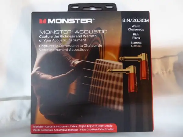 NIB Monster 8 inch Acoustic Instrument Cable-rt angle to rt angle