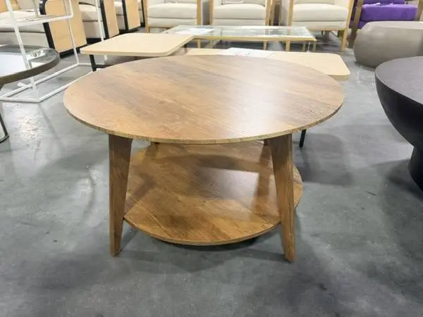 Songmics Home Round Coffee Table 2-Tier Storage Honey Brown Accent New