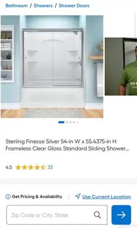 Sterling Finesse Silver 54-in W × 55.4375-in H Frameless Clear Glass Standard S