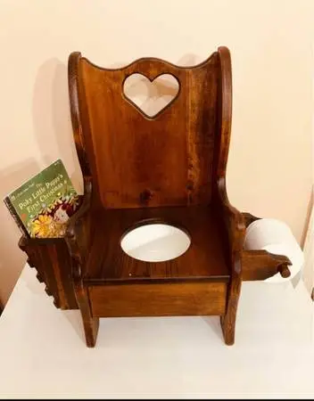 Vintage Wooden Child Potty Chair with Plastic Insert