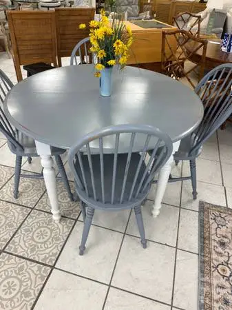 Blue & White Dining Table with 4 Chairs
