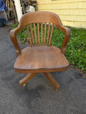 Antique Oak Swivel Desk Chair Vintage Banker Office