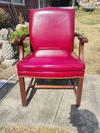 Crimson Red High Back Chair, walnut frame, North Carolina Made