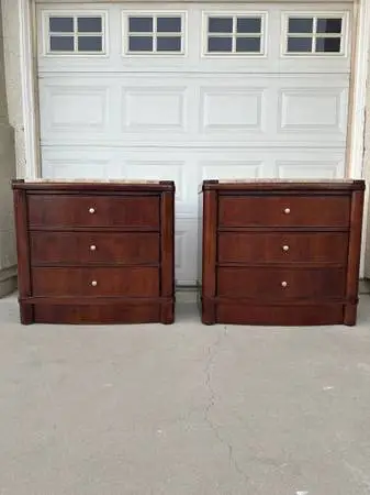 Two Hard Wood Night Stands with travertine top