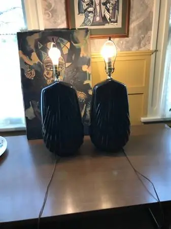 (2) Vintage scallop shell / drape art deco table lamps A98