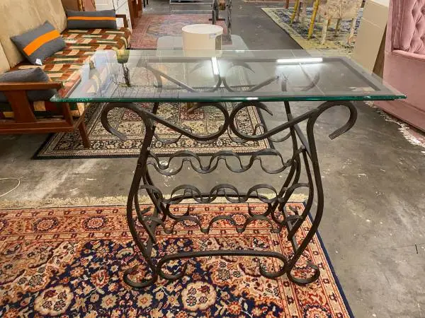 Retro Metal Console/Bar Table w/Wine Storage