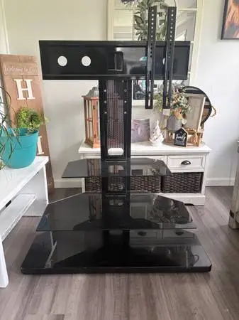 Black Glass TV Stand with Built-In TV Mount – $75 OBO