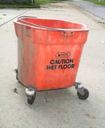 VINTAGE CLEANING Water Mop CAUTION WET BUCKET Industrial Janitor White