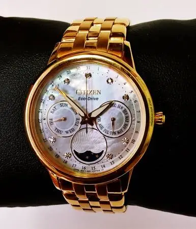 Citizen Eco-Drive Calendrier Diamond Dial and Gold-Tone Womens Watch
