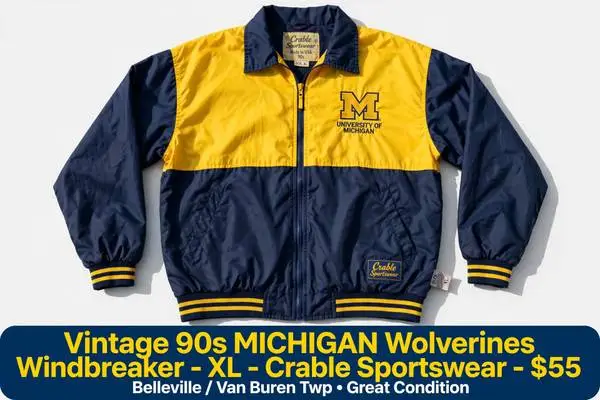 Vintage 90s Michigan Wolverines Windbreaker Jacket Mens XL Crab