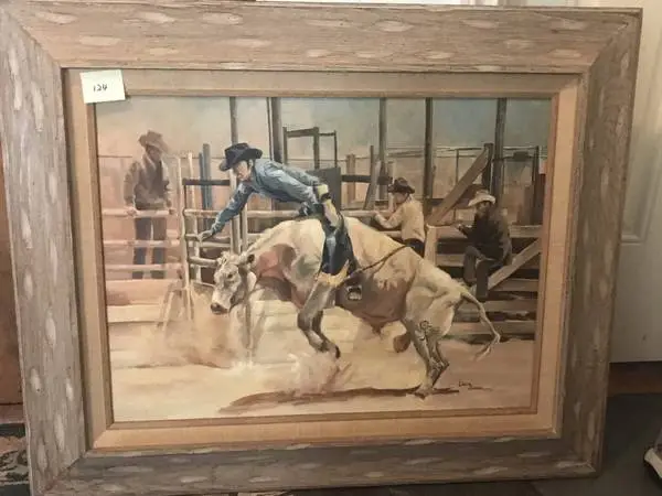 Linda M. Budge Original Oil - Untitled Bucking Bronco / Rodeo Rider