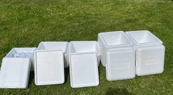 Coolers. Five EPS Foam Shipping Coolers& 5 Nordic Gel Ice Packs