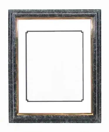 Black Marble Lacquered 14 x 18 Frame & Double Mats - NOS