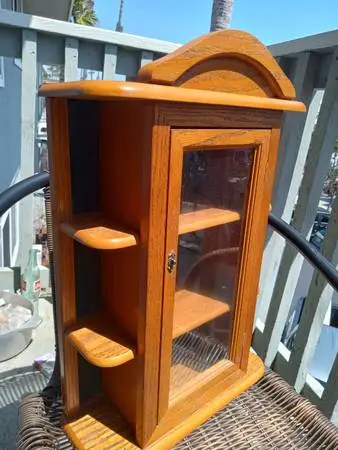 Antique Oak Curio Cabinet (Wall Mount or Freestanding on a Tabletop)