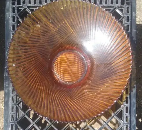 Vintage 1940s Amber Ribbed Serving Bowl Federal Glass Round Bowl