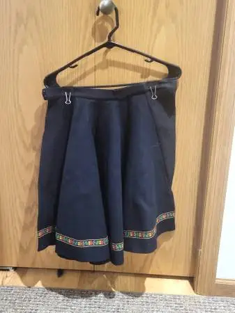 Vintage Black Wool Norwegian Bunad Midi Skirt