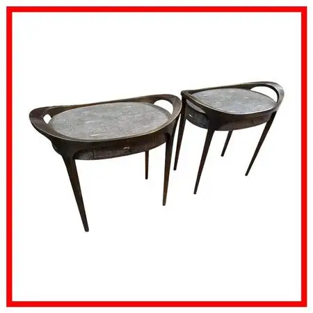 R&y Augousti Black Shagreen Side Tables, Pair