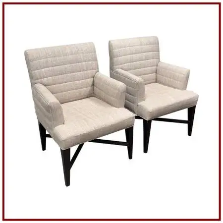 Hickory White Channel Tufted Lounge Armchairs, Pair