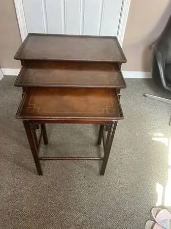 VINTAGE LEATHER TOP STACKING TABLES