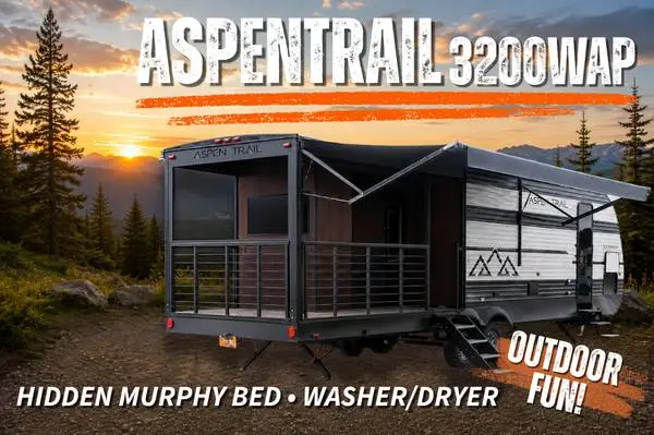 Rear Porch Camper! New Aspen Trail 3200WAP – Hidden Murphy Bed & W/D