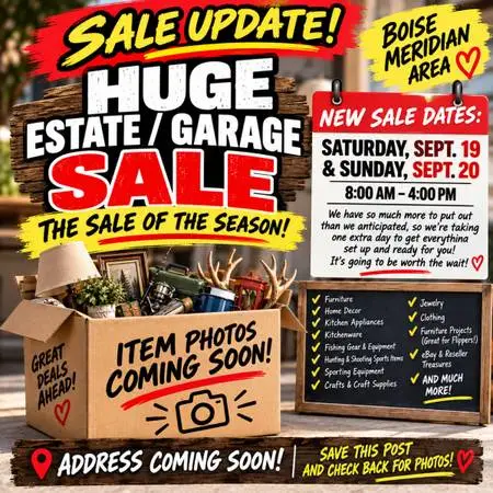 🔥 HUGE ESTATE / GARAGE SALE — UPDATED! SAT–SUN 9/19–9/20 🔥