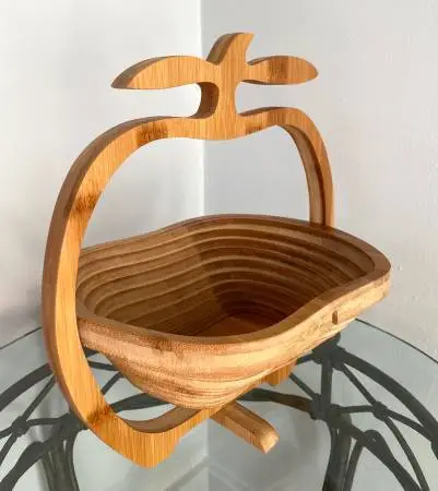 Wood Carved Collapsible Basket