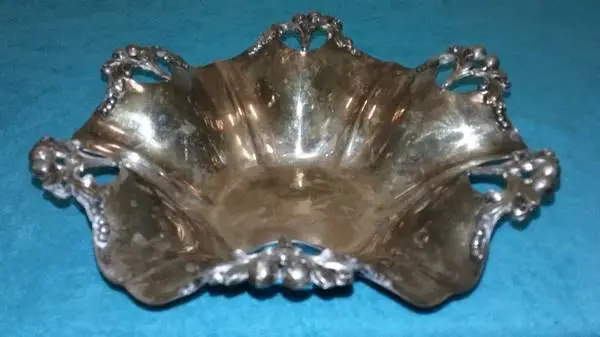 SILVER ON COPPER, VINTAGE DECORATIVE BOWL