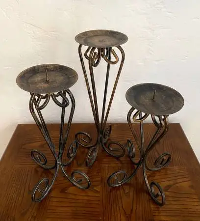 Wrought Iron Pillar Candle Holders, Set of 3