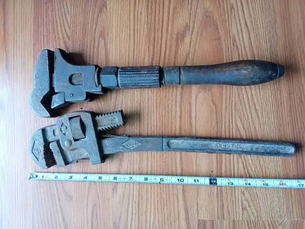 Two antique wrenches- one Stillson, other