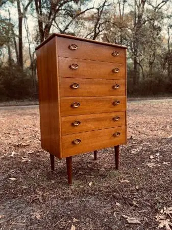 Mid-Century Teak Solid Wood 6 Drawer Chest