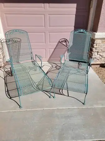 Vintage Dogwood Wrought Iron Outdoor Chaise Lounge chairs