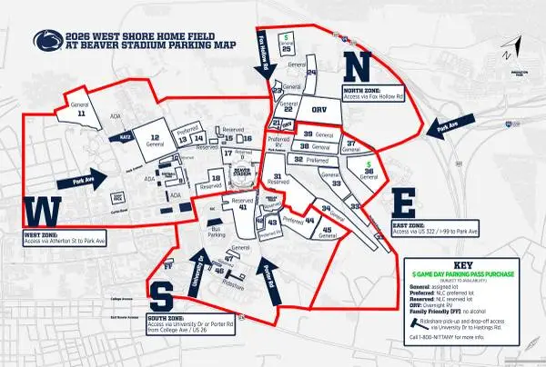 PENN STATE FOOTBALL Parking; Lot 45; 2026 Season PARKING PASSES